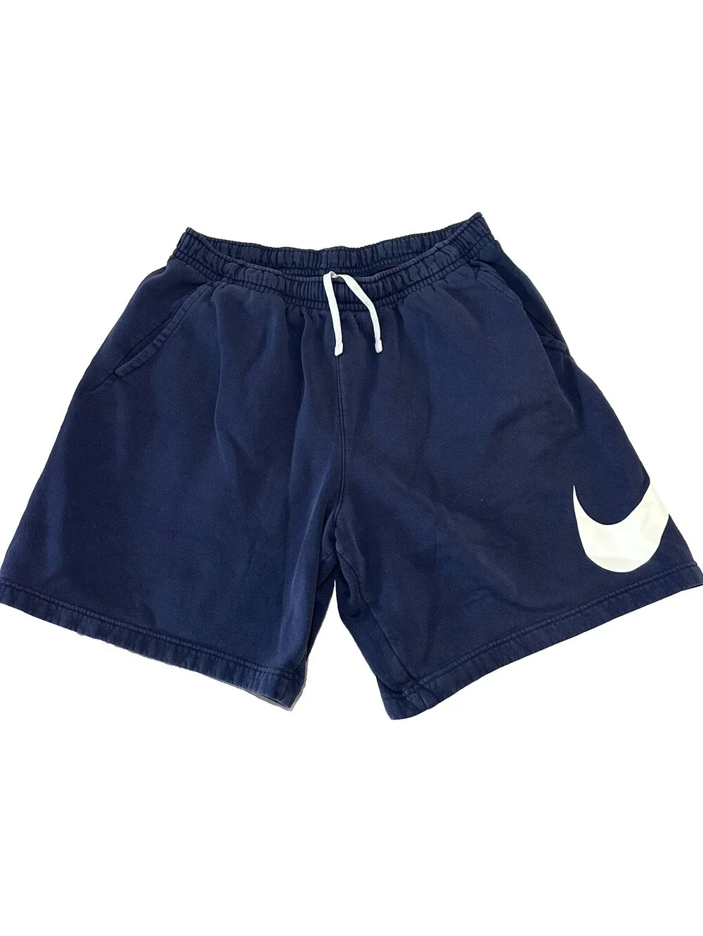 Nike Club Fleece Shorts Men XL Big Logo Navy Blue Big Swoosh Sweats Drawstring